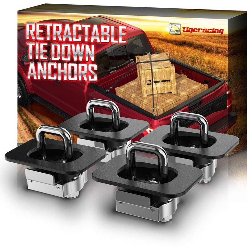 Tigeracing Tie Down Anchors Retractable Truck Bed Top Side D Ring All Metal Compatible with 1995-2018 Ram 1500 2500 3500, NOT for 2019+ Models, 3000 LBS Capacity of 4 - Image 1